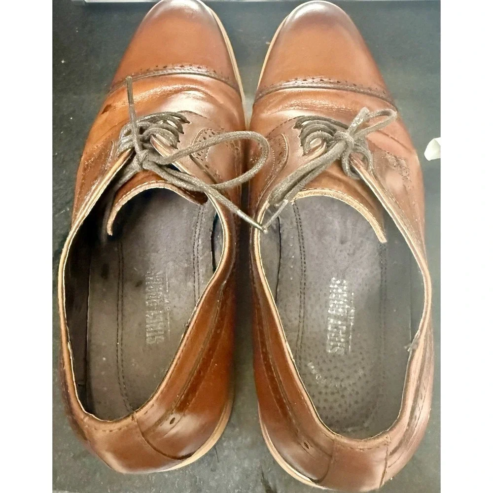 STACY ADAMS Dickinson Oxford Cap Toe - Brown Leather Dress Shoes Men's Size 12